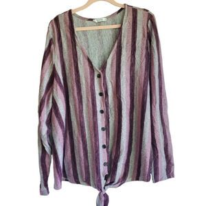 Theo & B Striped long sleeve button up, tie knotted front hem 3XL